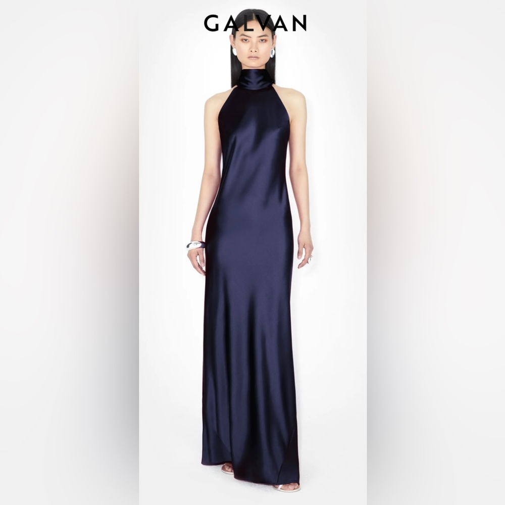 GALVAN | SATIN SIENNA DRESS - MIDNIGHT NAVY